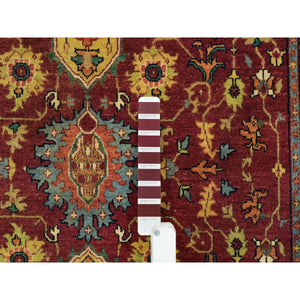 3'10"x12'1" Terracotta Red, Pure Wool Hand Knotted, Antiqued Fine Heriz Re-Creation, Natural Dyes Densely Woven, Wide Runner Oriental Rug FWR392994