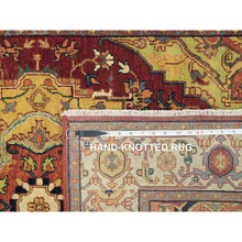 Load image into Gallery viewer, 3&#39;10&quot;x12&#39;1&quot; Terracotta Red, Pure Wool Hand Knotted, Antiqued Fine Heriz Re-Creation, Natural Dyes Densely Woven, Wide Runner Oriental Rug FWR392994