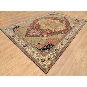 12'x18'2" Terracotta Red, Densely Woven Natural Dyes, Organic Wool Hand Knotted, Antiqued Fine Heriz Re-Creation, Oversized Oriental Rug FWR393012