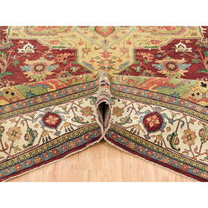 12'x18'2" Terracotta Red, Densely Woven Natural Dyes, Organic Wool Hand Knotted, Antiqued Fine Heriz Re-Creation, Oversized Oriental Rug FWR393012