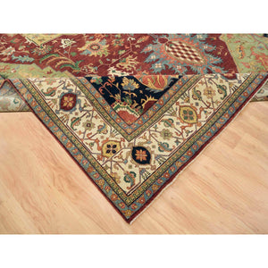 12'x18'2" Terracotta Red, Densely Woven Natural Dyes, Organic Wool Hand Knotted, Antiqued Fine Heriz Re-Creation, Oversized Oriental Rug FWR393012