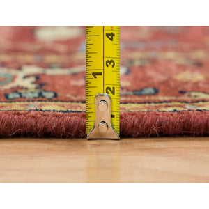 2'7"x10' Terracotta Red, Hand Knotted, Antiqued Fine Heriz Re-Creation, Densely Woven, Natural Dyes, Extra Soft Wool, Runner Oriental Rug FWR393018