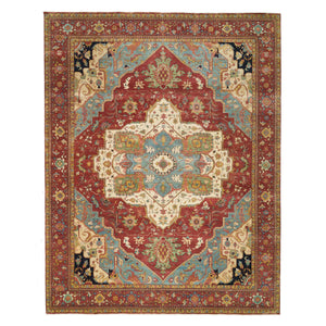 12'x15'2" Terracotta Red, Antiqued Fine Heriz Re-Creation, Densely Woven Natural Dyes, Hand Knotted Soft Wool, Oversized Oriental Rug FWR393054