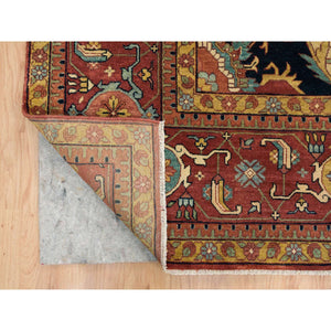 12'x15'2" Terracotta Red, Antiqued Fine Heriz Re-Creation, Densely Woven Natural Dyes, Hand Knotted Soft Wool, Oversized Oriental Rug FWR393054