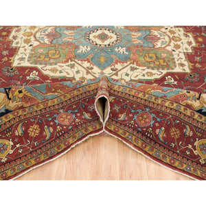 12'x15'2" Terracotta Red, Antiqued Fine Heriz Re-Creation, Densely Woven Natural Dyes, Hand Knotted Soft Wool, Oversized Oriental Rug FWR393054