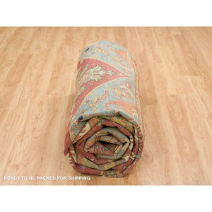 12'x15'2" Terracotta Red, Antiqued Fine Heriz Re-Creation, Densely Woven Natural Dyes, Hand Knotted Soft Wool, Oversized Oriental Rug FWR393054