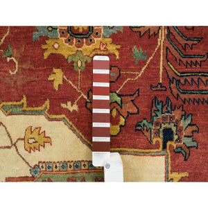 10'x10' Terracotta Red, Hand Knotted, Antiqued Fine Heriz Re-Creation, Dense Weave, Natural Dyes, 100% Wool, Round Oriental Rug FWR393078