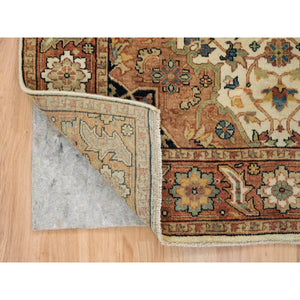 4'1"x6'2" Ivory, Hand Knotted Antiqued Fine Heriz Re-Creation, Natural Dyes Densely Woven, Natural Wool, Oriental Rug FWR393144