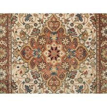 Load image into Gallery viewer, 4&#39;1&quot;x6&#39;2&quot; Ivory, Hand Knotted Antiqued Fine Heriz Re-Creation, Natural Dyes Densely Woven, Natural Wool, Oriental Rug FWR393144