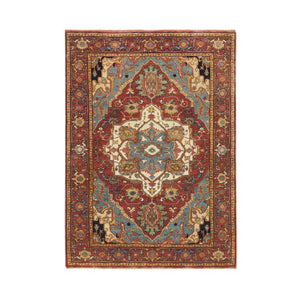 4'1"x6'1" Terracotta Red, Hand Knotted, Antiqued Fine Heriz Re-Creation, Densely Woven, Natural Dyes, Organic Wool, Oriental Rug FWR393162