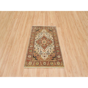 3'x5'1" Ivory, Natural Dyes Dense Weave, Organic Wool Hand Knotted, Antiqued Fine Heriz Re-Creation, Oriental Rug FWR393174