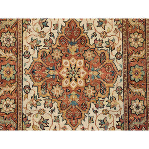 3'x5'1" Ivory, Natural Dyes Dense Weave, Organic Wool Hand Knotted, Antiqued Fine Heriz Re-Creation, Oriental Rug FWR393174