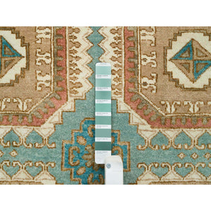 10'x14' Turquoise/Brown, Hand Spun Ghazni Wool, Natural Dyes, Caucasian Gul Motifs with a Distinct Abrash Oriental Rug FWR393234