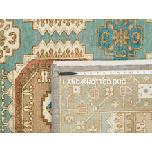 Load image into Gallery viewer, 10&#39;x14&#39; Turquoise/Brown, Hand Spun Ghazni Wool, Natural Dyes, Caucasian Gul Motifs with a Distinct Abrash Oriental Rug FWR393234