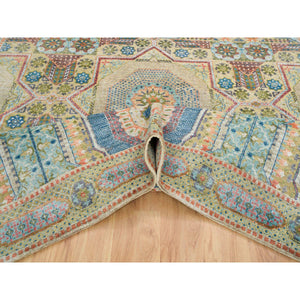8'3"x10' Colorful, Textured Wool with Silk, Hand Knotted, Mamluk Design with Geometric Medallions, Oriental Rug FWR393240