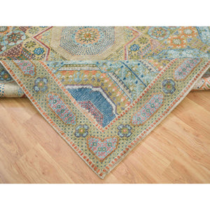 8'3"x10' Colorful, Textured Wool with Silk, Hand Knotted, Mamluk Design with Geometric Medallions, Oriental Rug FWR393240