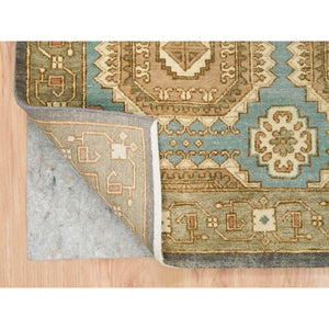 9'1"x12'1" Turquoise/Brown, Hand Knotted Pure Wool, Caucasian Gul Motifs with a Distinct Abrash, Natural Dyes Oriental Rug FWR393258