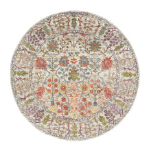 Load image into Gallery viewer, 5&#39;4&quot;x5&#39;4&quot; Beige Hand Knotted Directional Vase Design Silk with Textured Wool Round Rug FWR393288