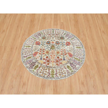 Load image into Gallery viewer, 5&#39;4&quot;x5&#39;4&quot; Beige Hand Knotted Directional Vase Design Silk with Textured Wool Round Rug FWR393288