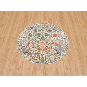 5'4"x5'4" Beige Hand Knotted Directional Vase Design Silk with Textured Wool Round Rug FWR393288
