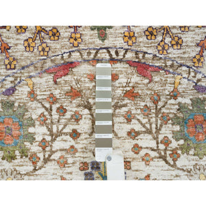 5'4"x5'4" Beige Hand Knotted Directional Vase Design Silk with Textured Wool Round Rug FWR393288