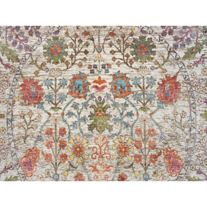 5'4"x5'4" Beige Hand Knotted Directional Vase Design Silk with Textured Wool Round Rug FWR393288