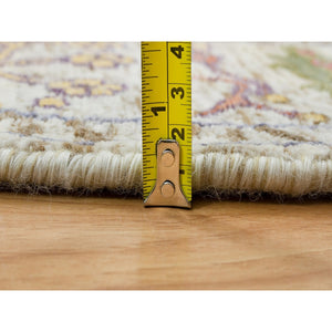 5'4"x5'4" Beige Hand Knotted Directional Vase Design Silk with Textured Wool Round Rug FWR393288