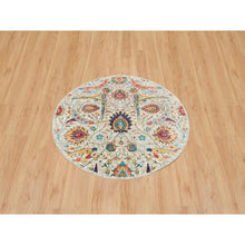 Load image into Gallery viewer, 5&#39;x5&#39; Tan,Sickle Leaf Design,Hand Knotted Silk With Textured Wool ,Round Oriental Rug FWR393294