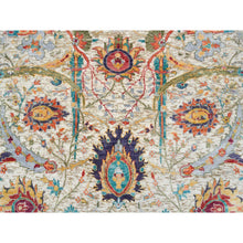 Load image into Gallery viewer, 5&#39;x5&#39; Tan,Sickle Leaf Design,Hand Knotted Silk With Textured Wool ,Round Oriental Rug FWR393294