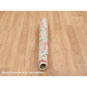 5'x5' Tan,Sickle Leaf Design,Hand Knotted Silk With Textured Wool ,Round Oriental Rug FWR393294