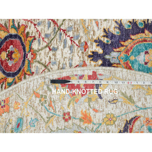 5'x5' Tan,Sickle Leaf Design,Hand Knotted Silk With Textured Wool ,Round Oriental Rug FWR393294