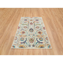 Load image into Gallery viewer, 5&#39;2&quot;x7&#39;4&quot; Tan,Hand Knotted Sickle Leaf Design, Silk with Textured Wool Oriental Rug FWR393300
