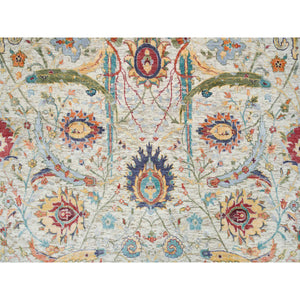 5'2"x7'4" Tan,Hand Knotted Sickle Leaf Design, Silk with Textured Wool Oriental Rug FWR393300
