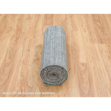 Load image into Gallery viewer, 2&#39;7&quot;x14&#39; Arsenic Gray, 100% Wool, Hand Loomed, Modern Striae Design, Tone on tone, Soft Pile, Runner Oriental Rug FWR393336