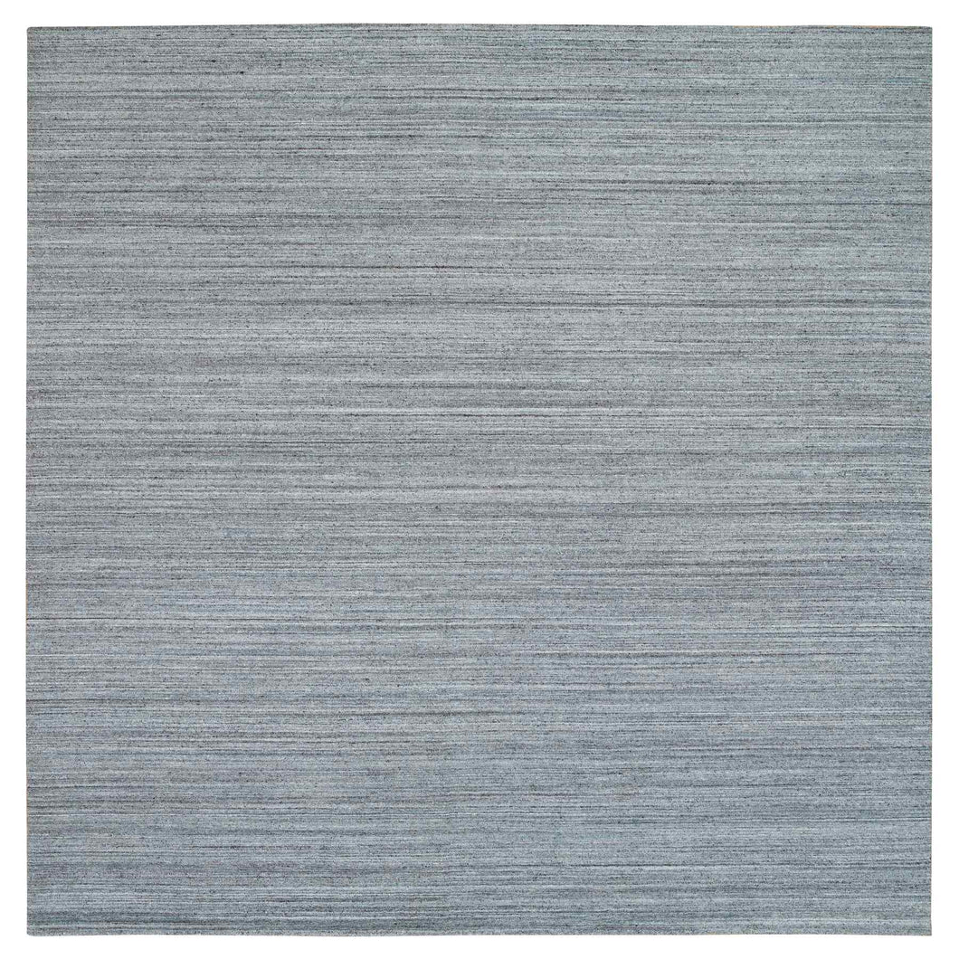 12'x12' Arsenic Gray, Hand Loomed, Modern Striae Design, Soft and Vibrant Pile, Tone on Tone, Pure Wool, Square Oriental Rug FWR393348