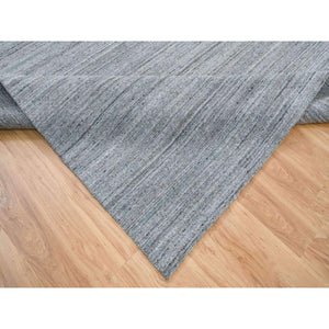 12'x12' Arsenic Gray, Hand Loomed, Modern Striae Design, Soft and Vibrant Pile, Tone on Tone, Pure Wool, Square Oriental Rug FWR393348