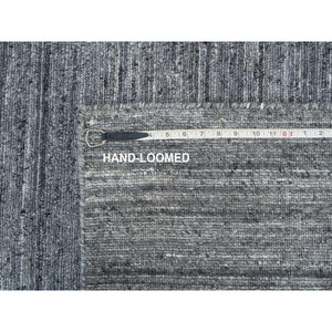 2'6"x15'10" Arsenic Gray, Hand Loomed, Modern Striae Design, Pure Wool, XL Runner Oriental Rug FWR393390
