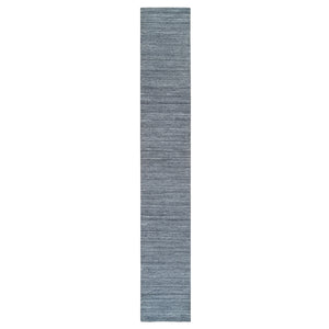 2'6"x15'9" Arsenic Gray, Modern Striae Design, Tone on tone, Soft Pile, Organic Wool, Hand Loomed, XL Runner Oriental Rug FWR393402