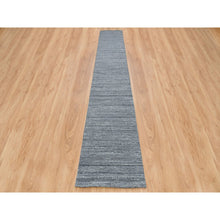 Load image into Gallery viewer, 2&#39;6&quot;x15&#39;9&quot; Arsenic Gray, Modern Striae Design, Tone on tone, Soft Pile, Organic Wool, Hand Loomed, XL Runner Oriental Rug FWR393402