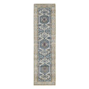 2'6"x9'10" Ivory Soft Tones, Extra Soft Wool, Hand Knotted Reimagined Persian Viss Design, Soft & Vibrant Pile, Runner, Oriental Rug FWR393438