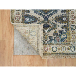 2'6"x9'10" Ivory Soft Tones, Extra Soft Wool, Hand Knotted Reimagined Persian Viss Design, Soft & Vibrant Pile, Runner, Oriental Rug FWR393438