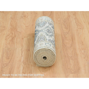 2'6"x9'10" Ivory Soft Tones, Extra Soft Wool, Hand Knotted Reimagined Persian Viss Design, Soft & Vibrant Pile, Runner, Oriental Rug FWR393438