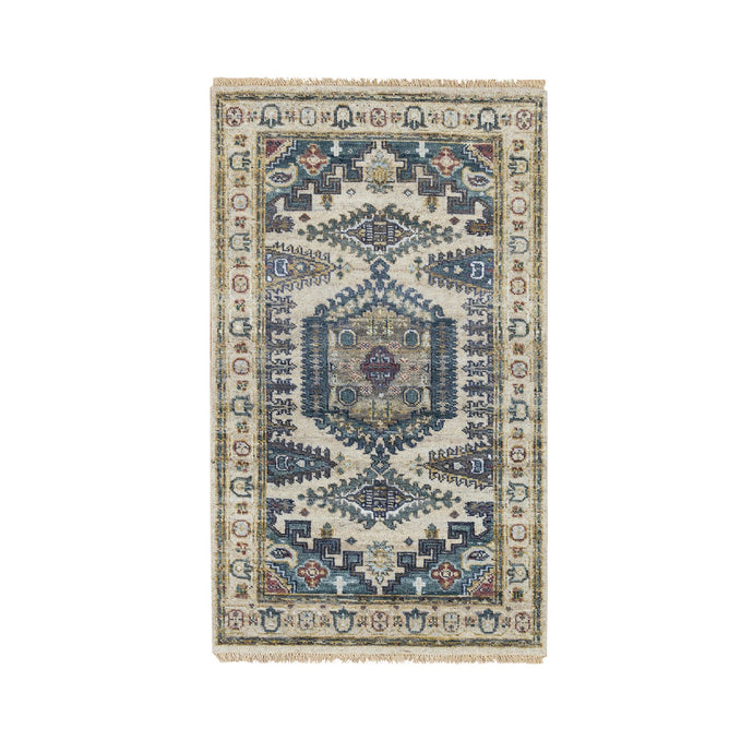 3'x5' Ivory Soft Tones, Soft Pile, Thick and Plush, Hand Knotted ,Natural Wool, Reimagined Persian Viss Design, Oriental Rug FWR393600