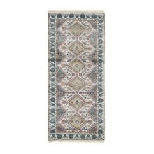 Load image into Gallery viewer, 2&#39;8&quot;x6&#39; Ivory, Organic Wool Hand Knotted, Shiraz Reimagined, Thick and Lush Soft Pile, Unique Flower Rosettes Border Design, Runner Sustainable Oriental Rug FWR393606