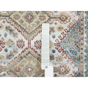 2'8"x6' Ivory, Organic Wool Hand Knotted, Shiraz Reimagined, Thick and Lush Soft Pile, Unique Flower Rosettes Border Design, Runner Sustainable Oriental Rug FWR393606