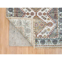 Load image into Gallery viewer, 2&#39;7&quot;x18&#39; Ivory, Extra Soft Wool, Hand Knotted, Thick and Plush, Shiraz Reimagined Unique Flower Rosettes Border Design, Tone on Tone, Natural Dyes, XL Runner, Oriental Rug FWR393660