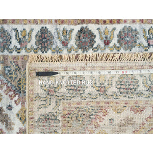 2'7"x18' Ivory, Extra Soft Wool, Hand Knotted, Thick and Plush, Shiraz Reimagined Unique Flower Rosettes Border Design, Tone on Tone, Natural Dyes, XL Runner, Oriental Rug FWR393660