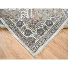 Load image into Gallery viewer, 12&#39;x17&#39;10&quot; Ivory, Organic Wool Hand Knotted, Shiraz Reimagined, Soft and Vibrant Pile, Unique Flower Rosettes Border Design, Oversize Sustainable Oriental Rug FWR393726