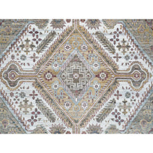 Load image into Gallery viewer, 12&#39;x17&#39;10&quot; Ivory, Organic Wool Hand Knotted, Shiraz Reimagined, Soft and Vibrant Pile, Unique Flower Rosettes Border Design, Oversize Sustainable Oriental Rug FWR393726