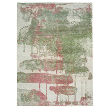 Load image into Gallery viewer, 9&#39;x11&#39;10&quot; Spring Green, All Wool, Thick and Plush, Tone on Tone, Hand Knotted, Pastel Colors Dripping Clouds Design, Modern Rug FWR393738
